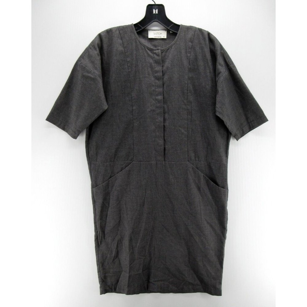 Sketch Dress XS Button Up Shirt Israeli Design Pockets Crewneck *